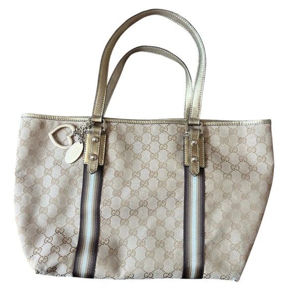 Gucci Handbags - GUCCI GG Canvas Sherry Line Tote Bag Beige Black 139260